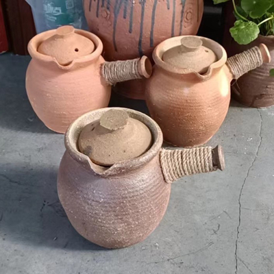 云南粗陶烤茶罐大容量2000ml手工侧把煮水煮茶壶土陶罐罐茶器茶具