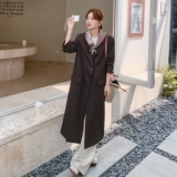 咖色v领丝巾西装外套女2025秋季新款高级感复古收腰中长款大衣潮，女装风衣，2C119