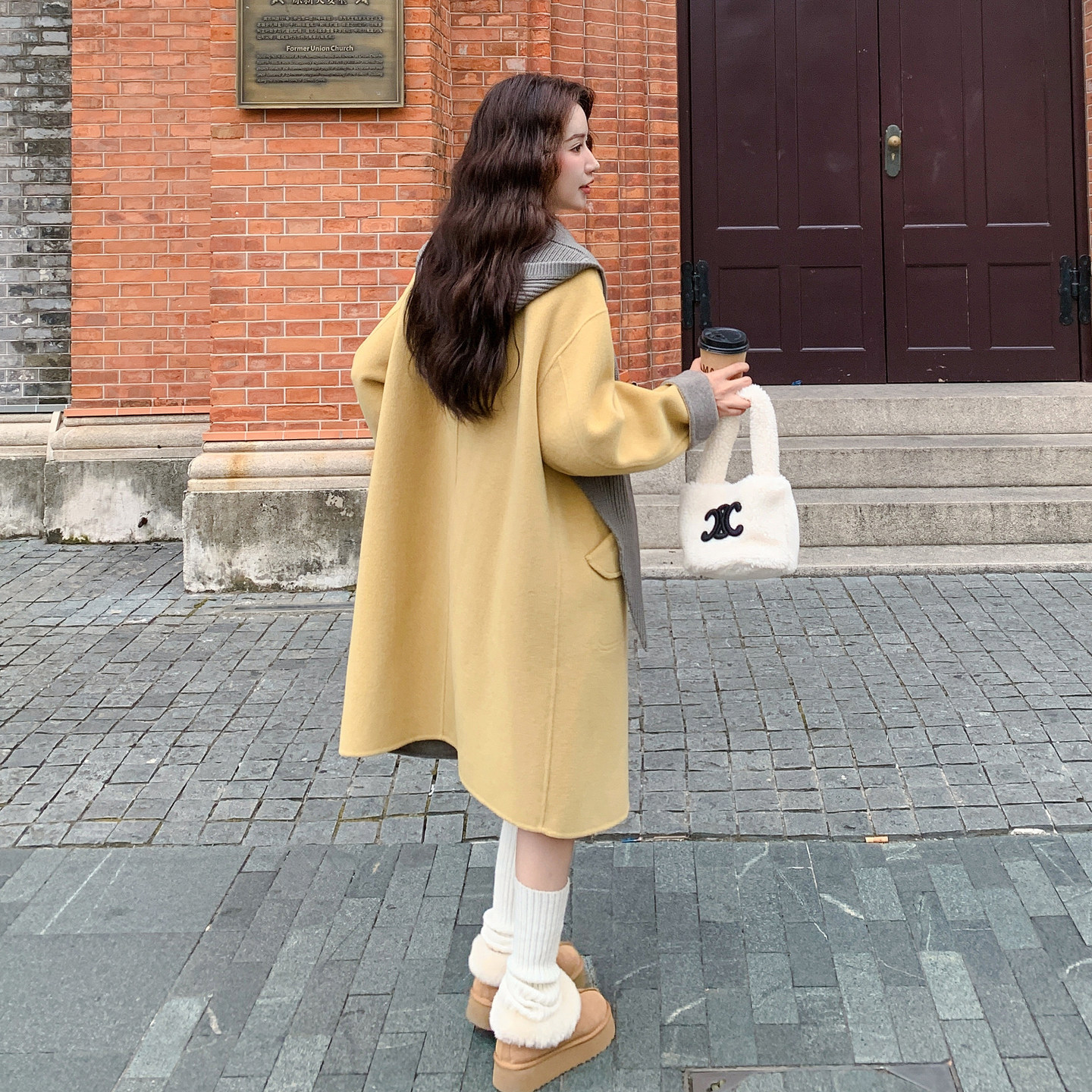 新款冬装加厚围巾连帽双面呢大衣外套2C119-1022-P315-K475,女装毛呢外套,2C119