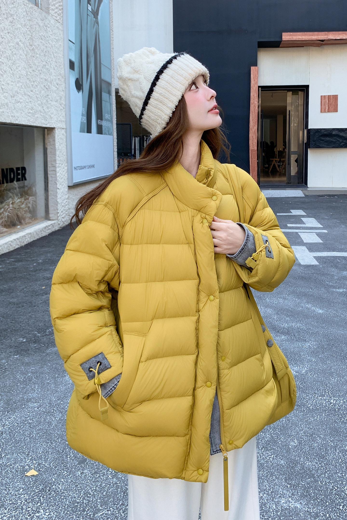 新标90白鸭绒高克重牛仔拼接立领羽绒服2C119-1127-P430-638,女装羽绒服,2C119