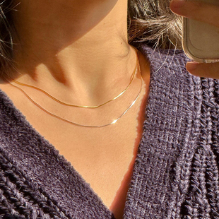 925纯银极细八角蛇骨链素链项链女极简百搭锁骨颈链叠戴镀18K金