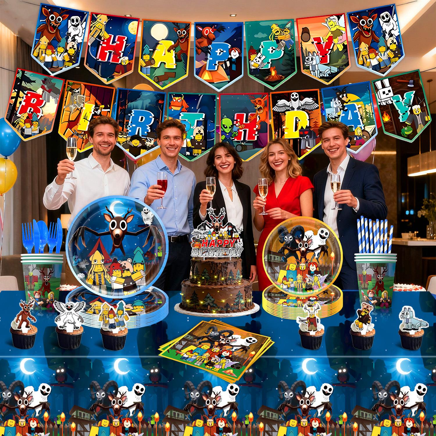 亚马逊Roblox森林中的第九十九个夜晚主题生日派对餐具装饰布置品