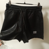 字母刺绣松紧腰外穿皮裤 短裤 女小个子显瘦时尚 2026年新款 短靴裤 潮