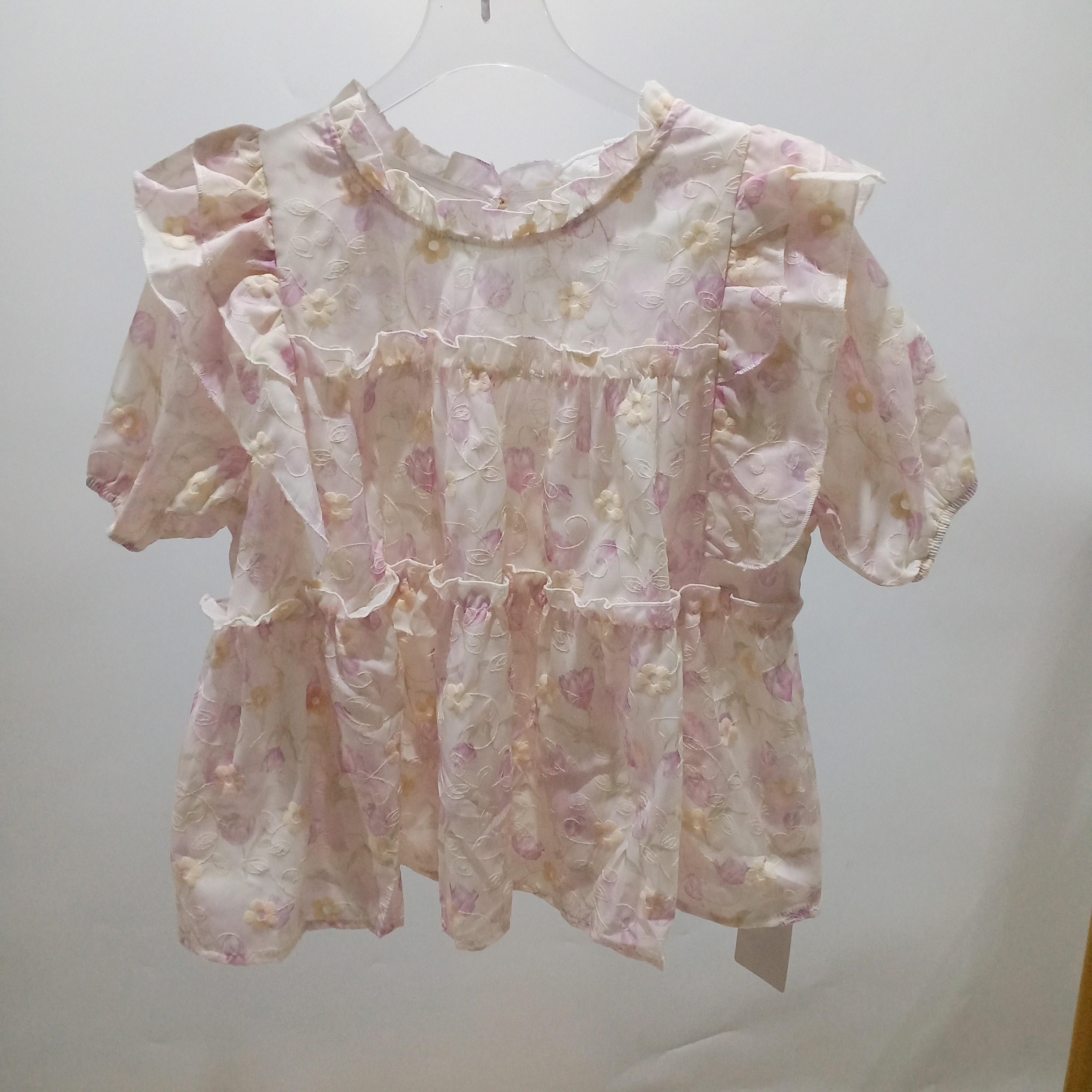 夏季新款韩版碎花印花刺绣短袖上衣女宽松显瘦遮肉减龄娃娃衫衬衣