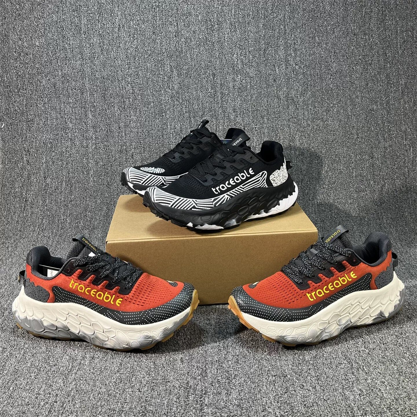 出口外贸网纱透气款橡胶耐磨大底越野跑步厚底徒步鞋运动鞋系带