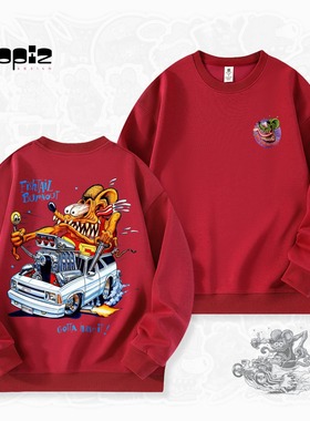 TOPIZ.Ratfink美式复古潮牌印花男女宽松RATFINK男女款卫衣百搭