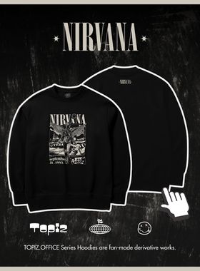 NIRVANA摇滚乐队印花卫衣男女情侣宽松圆领黑色潮牌上衣