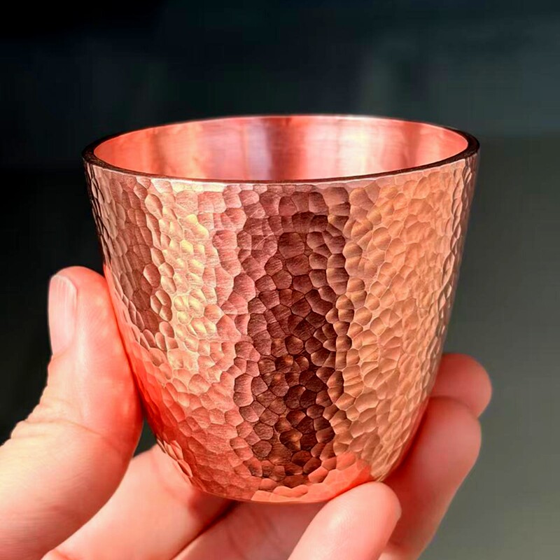 100ML重工纯手工锻打肌理紫铜茶杯铜水杯铜酒杯小众户外金属铜杯