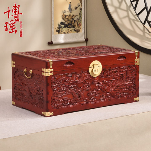 博瑶仿古雕花字画婚嫁箱