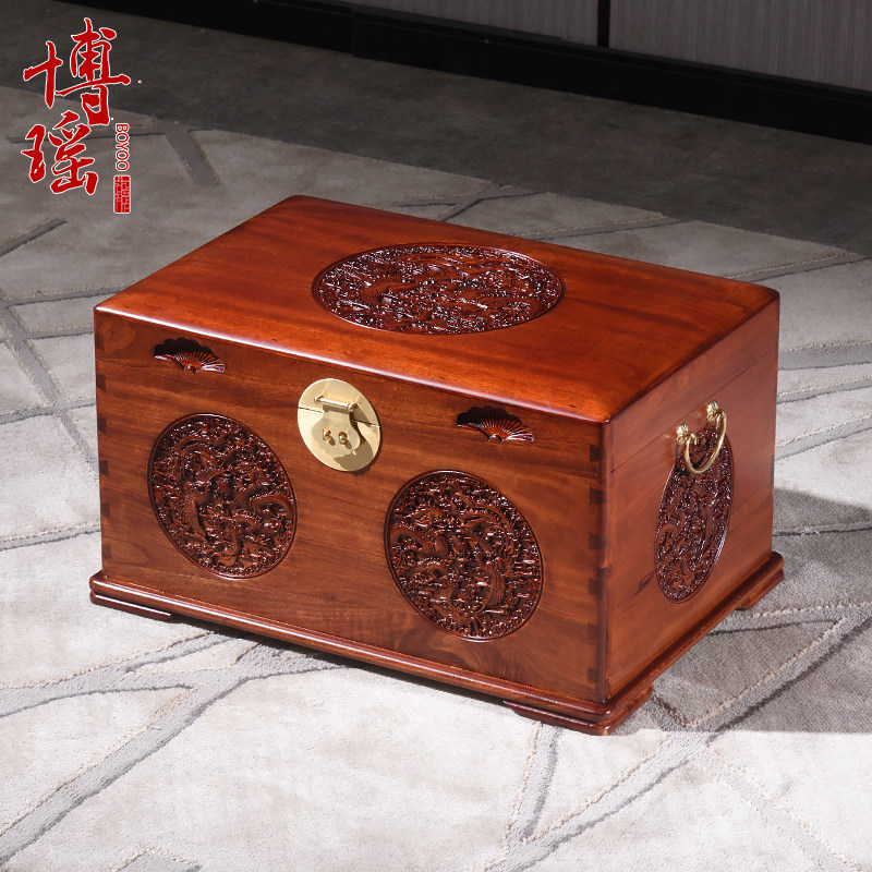 龙凤香樟木箱子婚嫁箱陪嫁全樟木字画箱木箱储物箱实木衣箱樟木箱