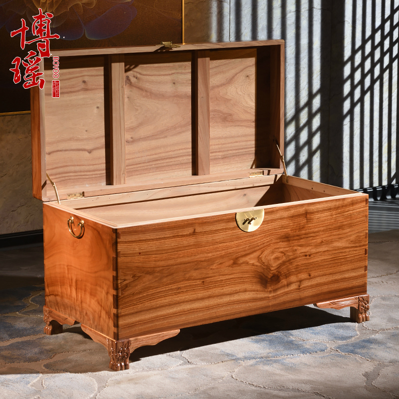 博瑶老樟木箱子整板字画收纳箱六面独板香樟木结婚陪嫁箱中式衣箱