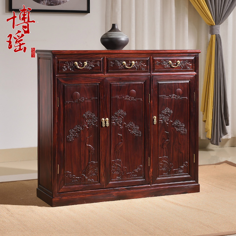 印尼黑酸枝木红木鞋柜客厅储物柜