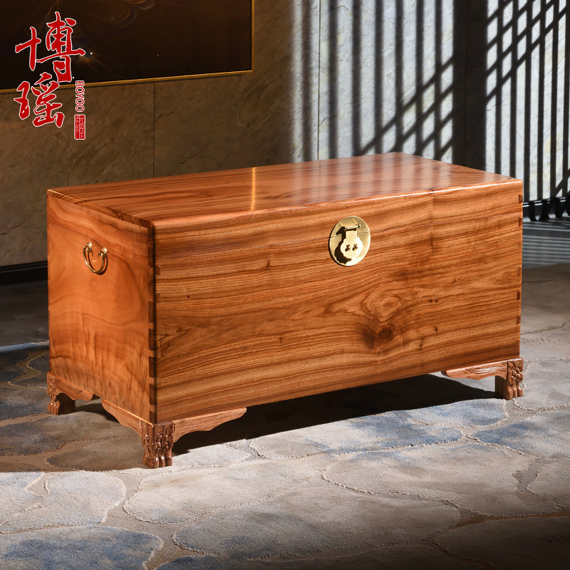 博瑶老樟木箱子整板字画收纳箱六面独板香樟木结婚陪嫁箱中式衣箱