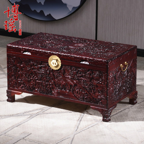 香樟木箱子婚嫁箱结婚手工精雕衣箱实木字画箱嫁妆箱收藏收纳盒 - 封面