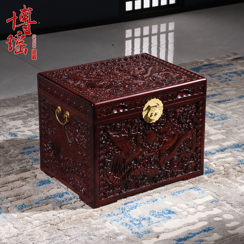 樟木箱实木箱子龙凤嫁妆结婚箱婚嫁箱收纳储物箱陪嫁箱子雕花仿古