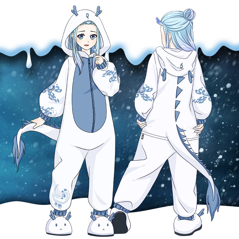 小恐龙毛绒冬季卡通动漫睡衣二次元可爱情侣装女式男士连体搞怪袍