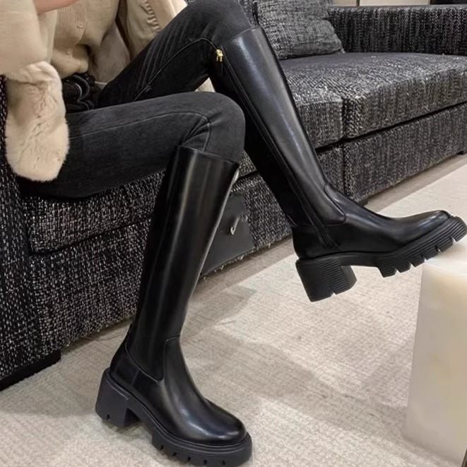 秋冬新款小个子长筒靴秋新款厚底