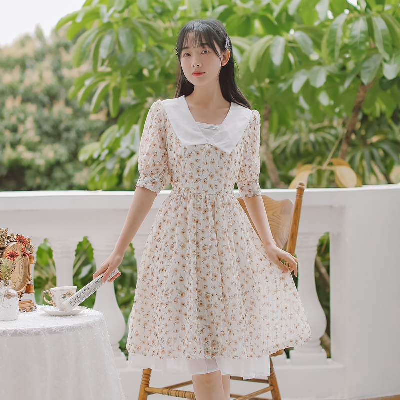 There is a large video picture of French gentle retro floral dress