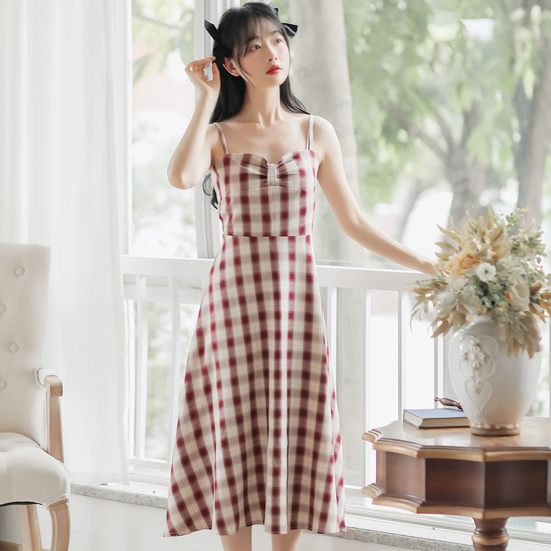 Big picture real photo art RETRO STYLE lattice suspender skirt