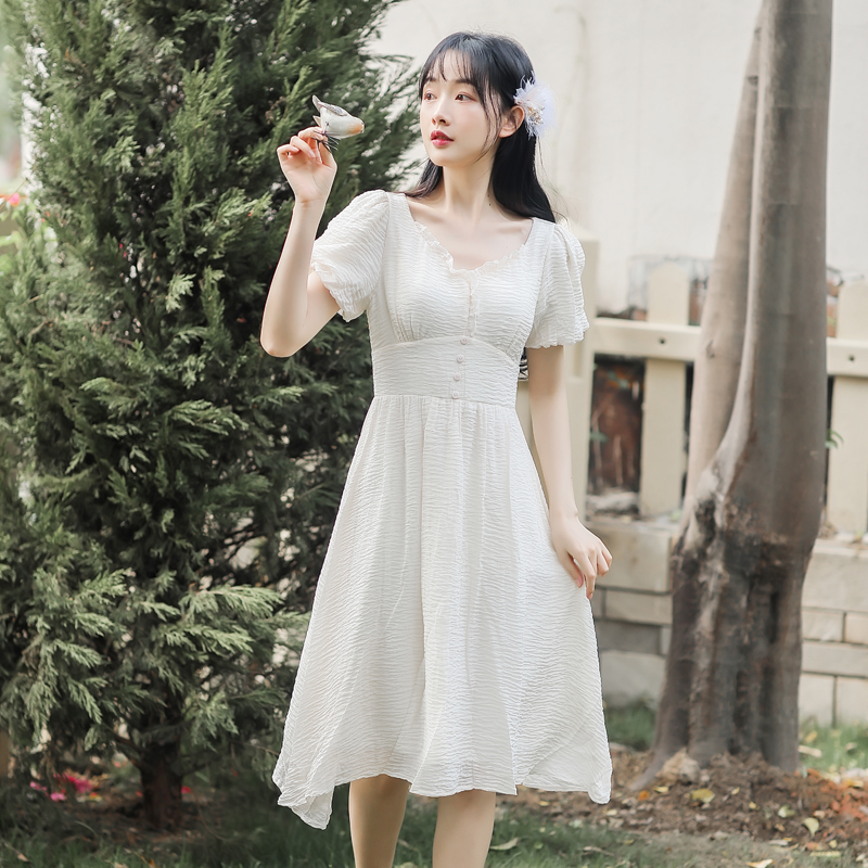 Real photo 2021 soft retro fresh dress