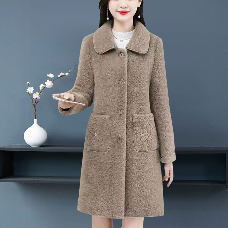 中长款毛呢外套女秋冬韩版大码中老年妈妈装上衣休闲法式气质大衣