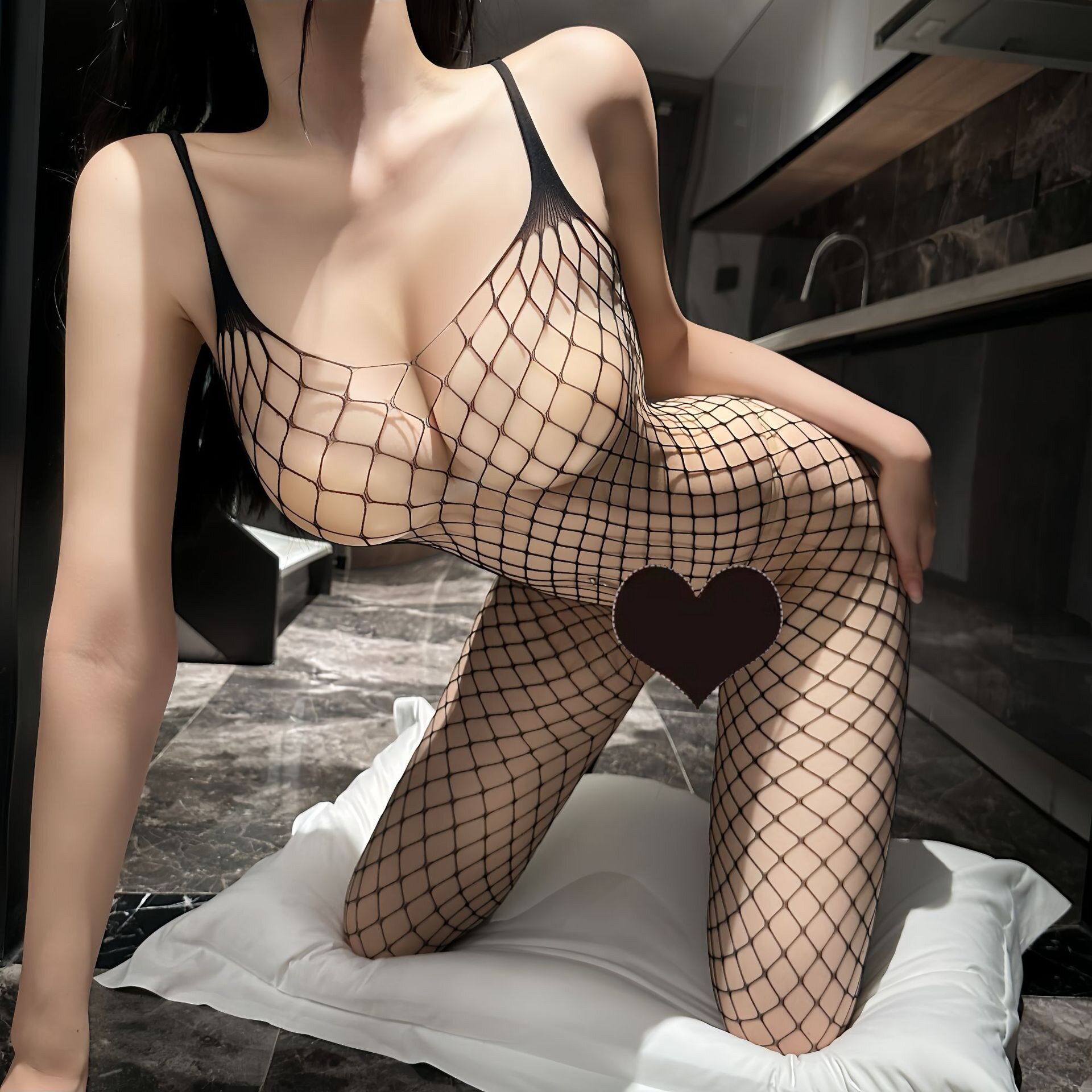 超薄胖mm加大码黑丝200斤女开裆免脱透视全身丝袜镂空连身网衣