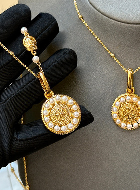 好饰天然淡水珍珠圆环吊坠项链女高级感轻奢小众中古饰品锁骨颈链