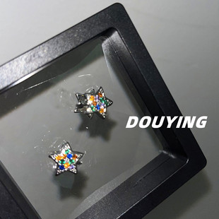 彩钻五角星耳扣小众设计感高级感复古锆石精致耳环耳钉银针耳饰女