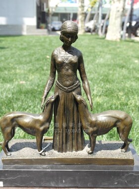 雕塑美女牧羊犬欧式风摆件工艺品