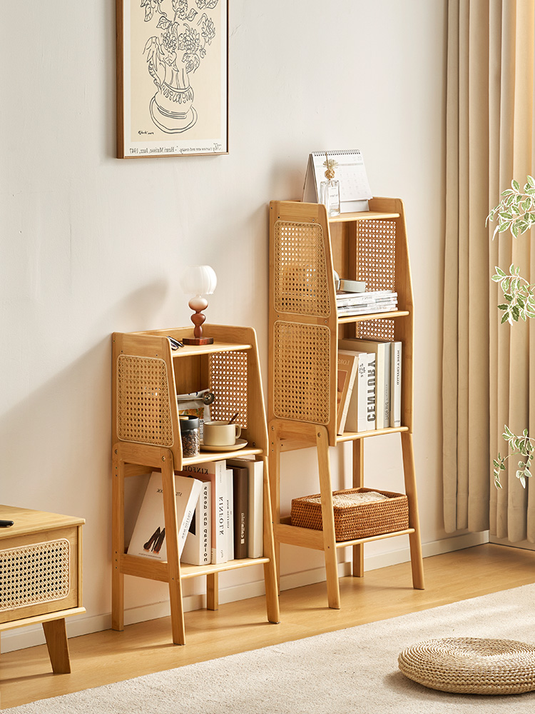 书架置物架落地藤编书柜家用客厅电视柜旁立柜卧室床头收纳储物柜