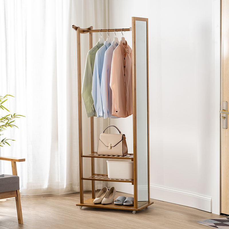 多功能移动实木旋转衣帽全身镜