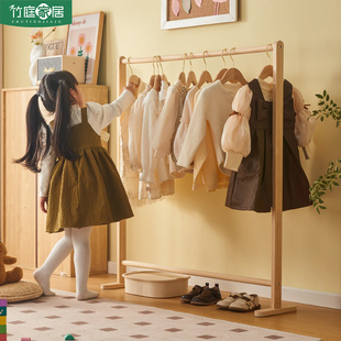 儿童实木衣帽架落地卧室床边单杆立式 挂衣架简易可折叠晾晒衣架子