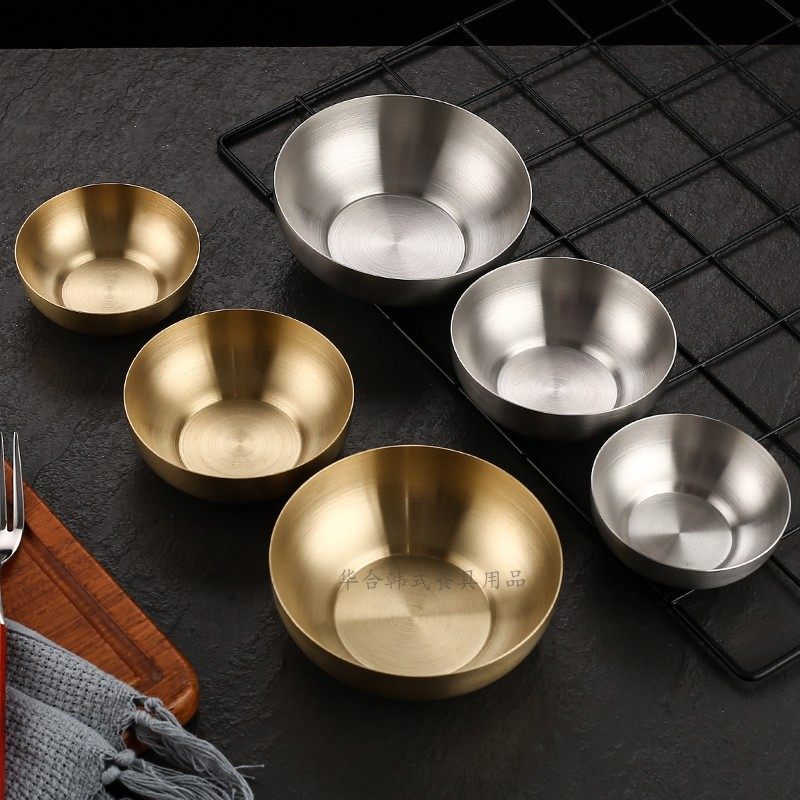 韩式304不锈钢碗商用韩国泡菜小碗金色酱料碗碟米饭碗烤肉店餐具,餐饮具,碟,淘宝优惠券,粉丝福利购,淘宝优惠卷
