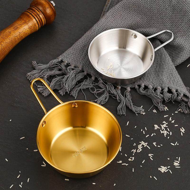 韩式304不锈钢米酒碗isn米酒碗带把碗韩国料理碗金色手柄碗调料碗