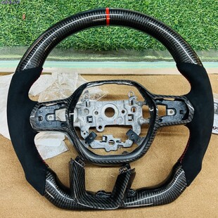 适用特斯拉model X焕新毛豆3 y s碳纤维方向盘改装喇叭翻毛皮飞机