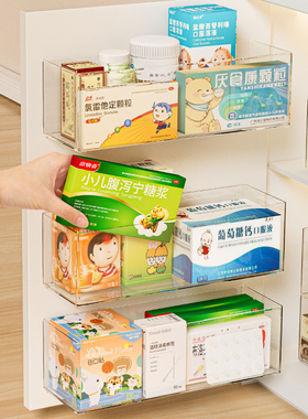 壁挂医药盒免打孔柜门隐藏药品置物架家用大容量多层常备透明药箱