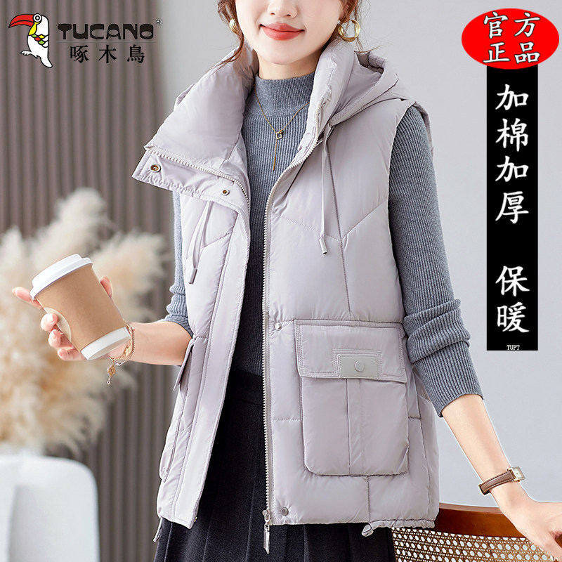 啄木鸟短款棉马甲外穿女装2025秋冬新款妈妈洋气坎肩背心时尚外套