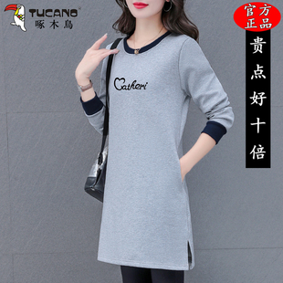 啄木鸟初秋长袖连衣裙女士春秋季2025年新款宽松裙子小个子中长款