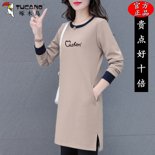 啄木鸟初秋长袖连衣裙女士春秋季2025年新款宽松裙子小个子中长款