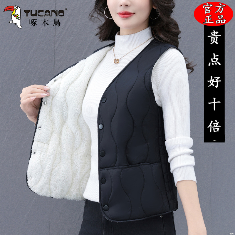 啄木鸟短款加绒马甲女冬季2025新款韩版休闲显瘦保暖内胆马夹背心