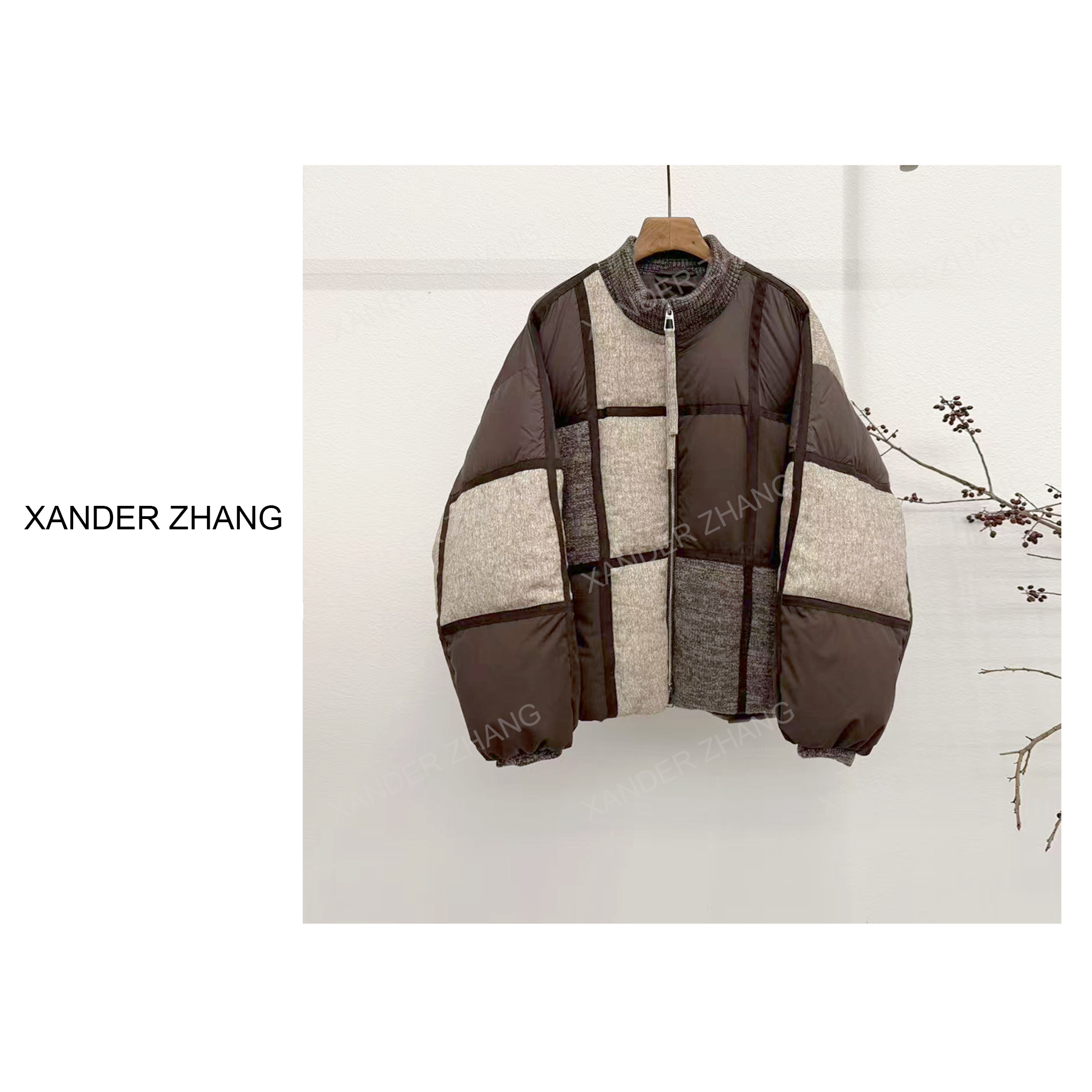 几何拼接95白鸭绒时尚羽绒服