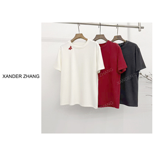 极简风小马剪影绣花双面磨毛短袖 T恤YBT1J906显瘦百搭高级感