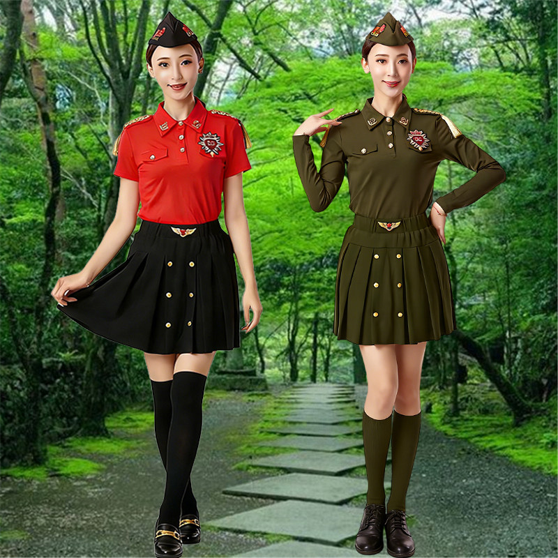 广场舞水兵舞女军绿纯棉套装