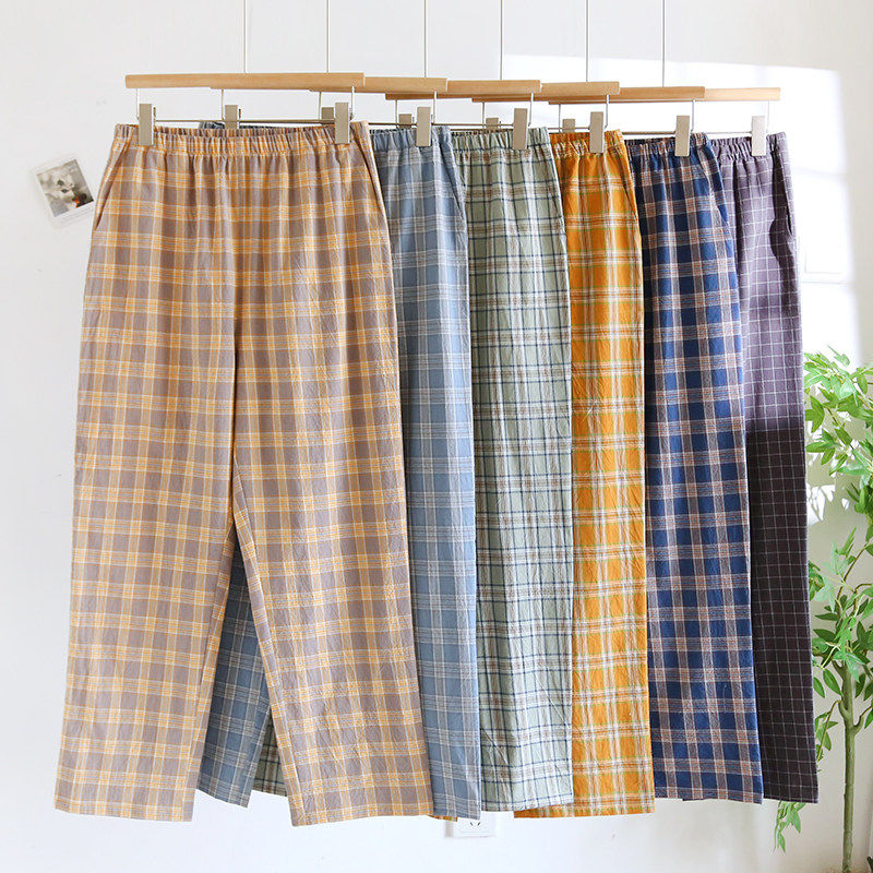 夏季水洗棉单层棉布纯棉睡裤直筒男长裤全棉格子简约大码加肥,女士内衣/男士内衣/家居服,睡裤/家居裤,淘宝优惠券,粉丝福利购,淘宝优惠卷
