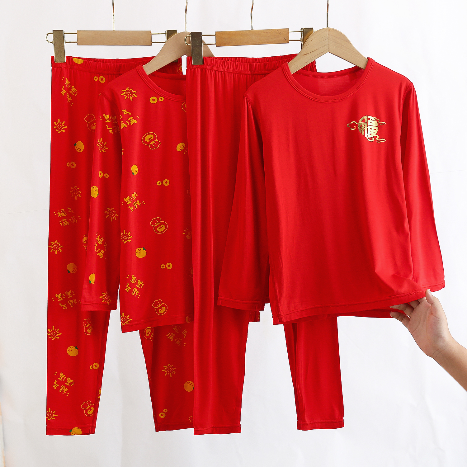 男童莫代尔红色内衣套装女童内衣