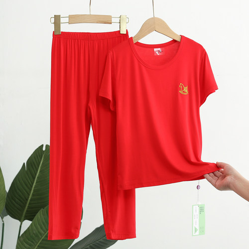 儿童莫代尔红色短袖家居服空调服