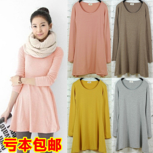 连衣裙A字韩版 2026春秋季 打底裙子修身 长袖 内搭洋气裙 棉女中长款