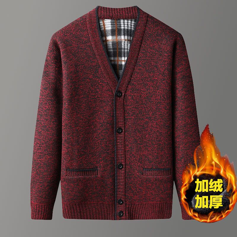 全身加绒本命年红色毛衣开衫