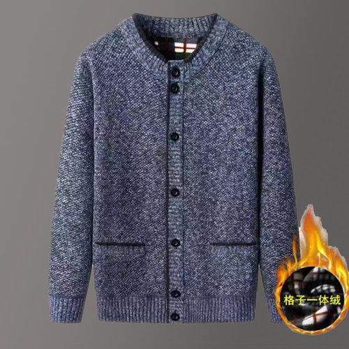 红色加绒毛衣圆领开衫