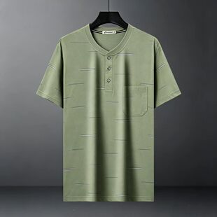 黄黑皮显白老爸t恤衫短袖父亲夏装上衣中老年男士纯棉短袖有口袋